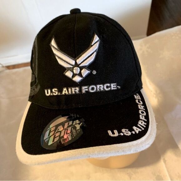 United States Air Force Baseball Cap Hat Black White OSFA Clean & Excellent - Picture 4 of 7